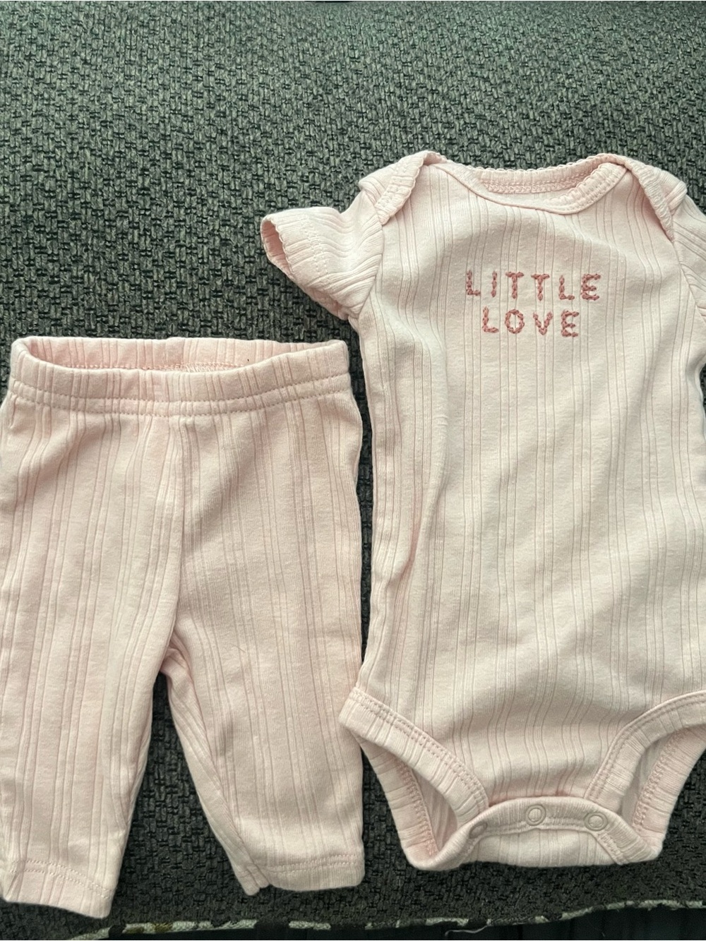 Pink 'Little Love' Ribbed Baby One-Piece Set